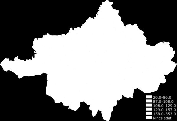 9. ábra: Szabolcs-Szatmár-Bereg megye településeinek öregedési mutatója (százalék), 2013.