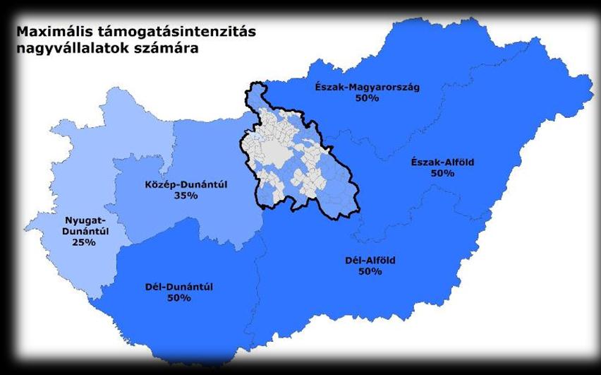 támogatás intenzitása régió mikro- és kisvállalat középvállalat nagyvállalat Közép-Magyarország 20% 10% 0% Budapest, Szentendre, Dunakeszi 20% 10% 0% Piliscsaba, Pilisjászfalu, Pilisvörösvár, Solymár