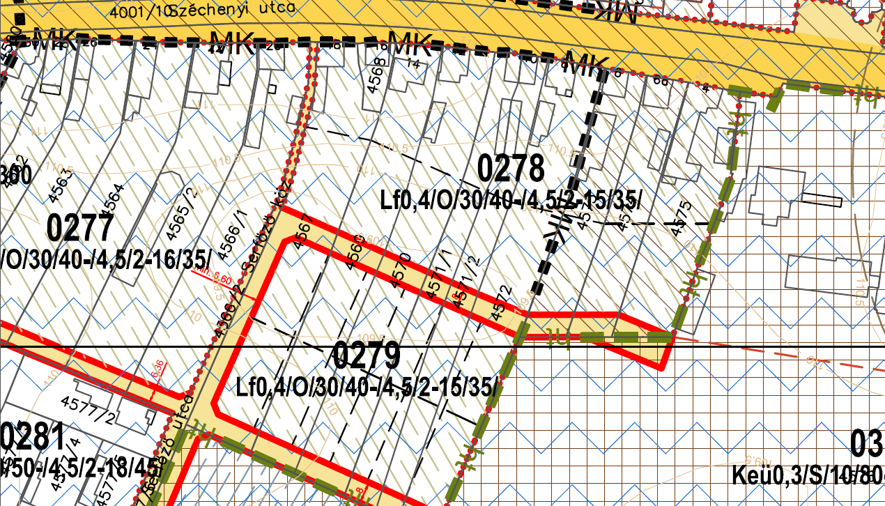 Komárom településrendezési terveinek 4/B sz. módosítása 3 Anadiag Kft. kérelme (Blaskó Dávid telke/serföző köz) Rendezés alá vont terület: A módosítás az 9. ábra szerinti 0278, és 0279.