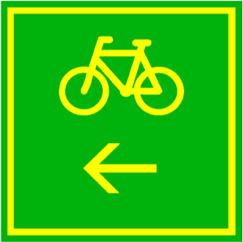 4.27. ábra Útvonal-megerősítő tábla képe Iránytartást elősegítő tábla: kerékpáros szimbólummal, esetleg a kerékpáros útvonal azonosító jelzésével és nyíllal ellátott vagy nyíl alakú kisméretű