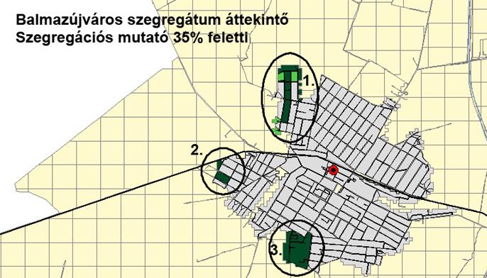 HELYZETFELTÁRÓ- HELYZETELEMZŐ - HELYZETÉRTÉKELŐ MUNKARÉSZEK 212 3.3.2 Szegregált vagy szegregációval veszélyeztetett területek lehatárolása, térképi ábrázolása, helyzetelemzése Balmazújvárosban a 2011.