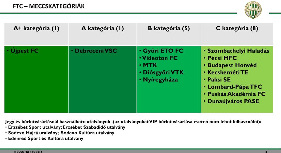 Dunaújváros PASE Jegy és bérletvásárlásnál használható utalványok (az utalványokat VIP-bérlet vásárlása esetén nem lehet felhasználni):