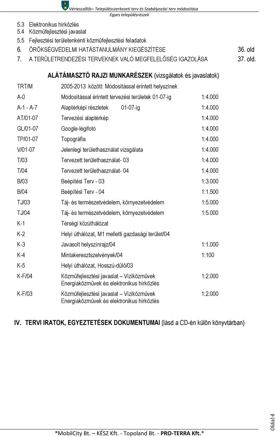 TRT/M ALÁTÁMASZTÓ RAJZI MUNKARÉSZEK (vizsgálatok és javaslatok) 2005-2013 között: Módosítással érintett helyszínek A-0 Módosítással érintett tervezési területek 01-07-ig 1:4.