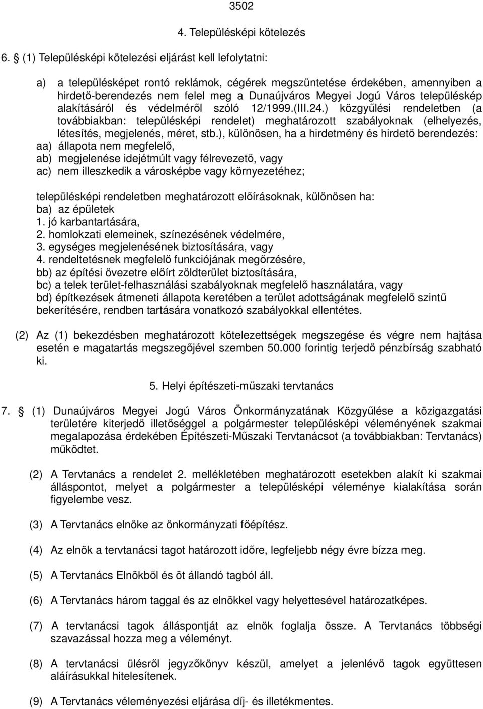 Város településkép alakításáról és védelméről szóló 12/1999.(III.24.