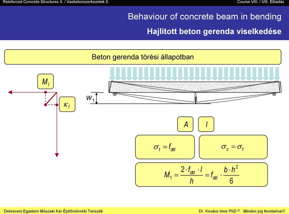 Behaviour of concrete beam in bending Hajlított