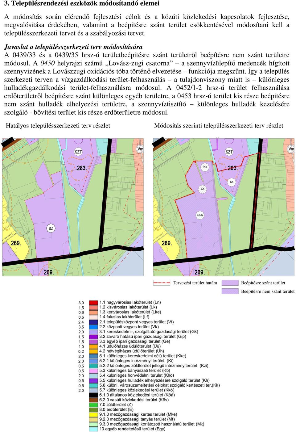 Javaslat a településszerkezeti terv módosítására A 0439/33 és a 0439/35 hrsz-ú területbeépítésre szánt területről beépítésre nem szánt területre módosul.