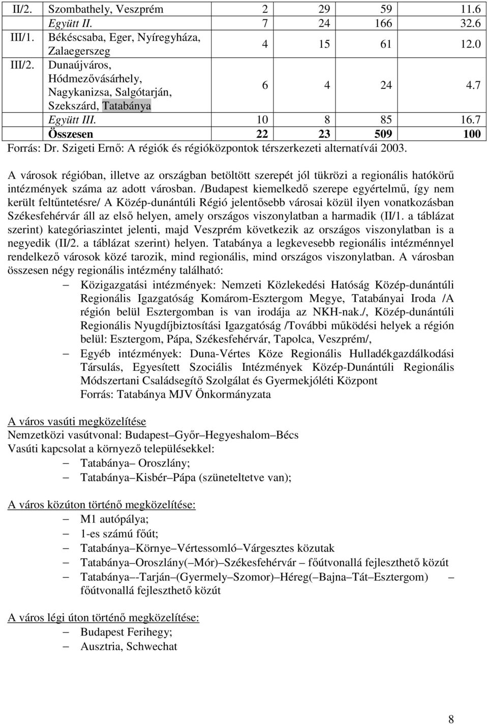 Szigeti Ernő: A régiók és régióközpontok térszerkezeti alternatívái 2003.